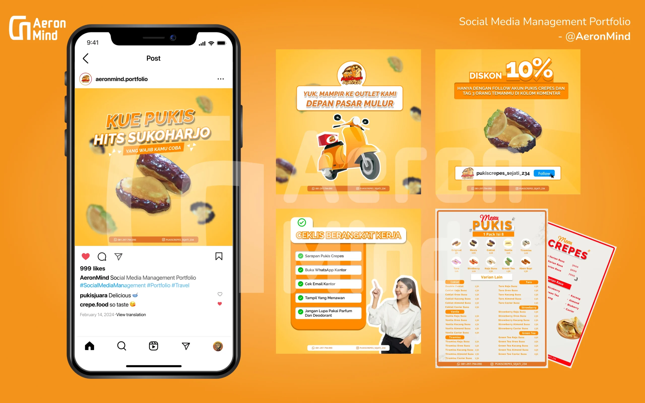 Pukis Crepes Sejati adalah bisnis UMKM yang menyajikan jajanan Pukis dan Crepes. Pembuatan desain konten untuk mengoptimalkan sosial media dan daftar harga dari menu yang disajikan.